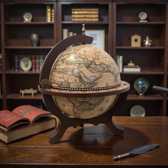 Other - Vintage Style Wooden Tabletop Globe/Map bar with a lift-top design